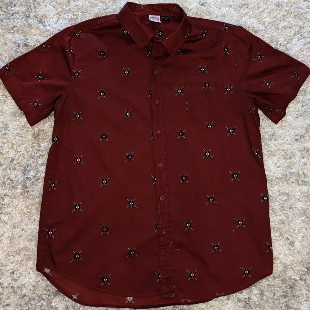 Marvel Deadpool Print Button Down Shirt Size Xl - image 1